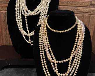 Pearl Necklaces - Long and Short Strands.