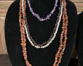 Natural Stone Necklaces (Red Poppy Jasper, Garnet, Rose Quartz, Amethyst.)