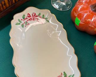 Lenox Relish Dish Holly & Ribbon