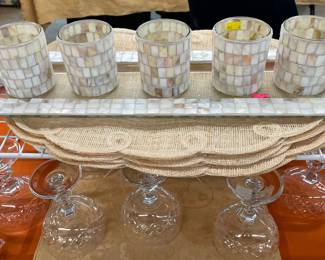 Seashell Covered Glass and Tray Candlelight