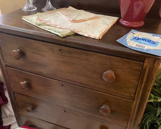 Antique linens & chest of drawers