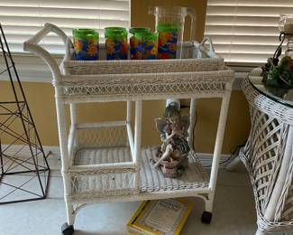 Wicker bar cart