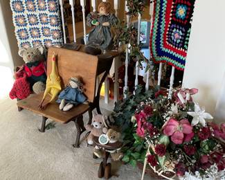 Large bear collection, quilts, school desk