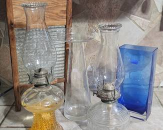 Oil lamps, handmade Polish bulb vase, cobalt blue vase, glass washboard