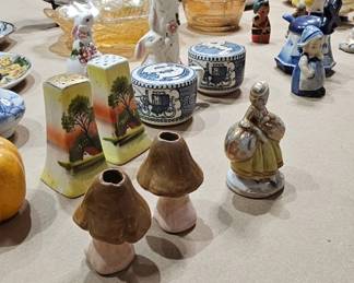 Smalls - salt and pepper shakers, Jeannette glass marigold iridescent poodle jar, decorative eagle plate