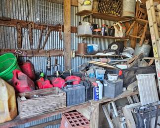 Gas & diesel cans, more antique windows, ladders, galvanized sheet steel, milk crates, and more