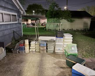 Lots of plastic bins 