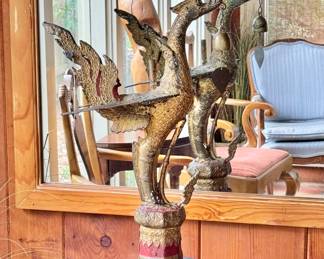 Gilt metal Phoenix bird with temple bell