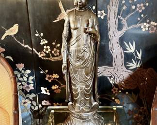 32” Guanyin patinated iron statue