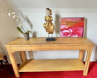 Mod century blong bamboo carved sofa table