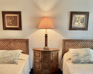 Mid 
Century twin oak beds