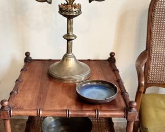 Italian bamboo carved and cane end table - one of pair 