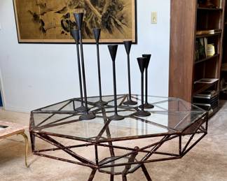 Mid century metal bamboo and glass table