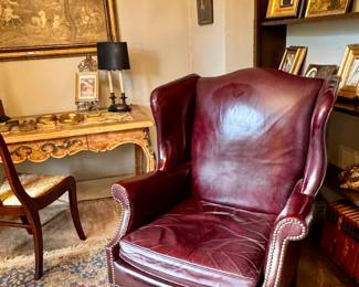 Sherrill leather nailhead trim wingback 