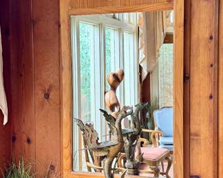 Antique whitewashed shell carved pine mirror