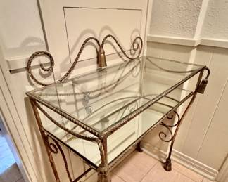 Mid century gilt metal and glass top vanity