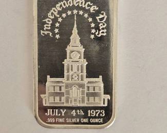 Vintage 1 Ounce .999 Fine Silver Art Bar "Fourth of July"