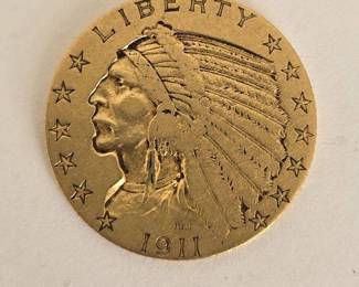 1911 $5 Indian Quarter Eagle Gold Coin Very Fine Condition