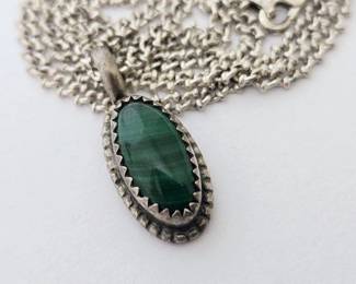 Native American Sterling Silver with Malachite Stone Necklace