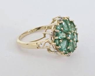 14K Gold with Green Gemstones & Diamond Accents Ring
