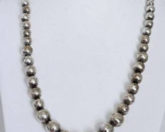 Vintage Taxco Mexico Heavy Sterling Silver Ball Bead Design Necklace