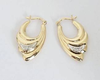 14K Gold with Diamond Accents Puffy Style Hoop Earrings