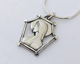 Vintage Sterling Silver Religious Pendant Necklace