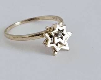 14K Gold with Diamond Accents Layered Star Articulating Design Ring