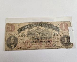 Civil War Era 1862 State of Virginia $1 Treasury Note