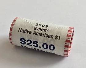 2009 Native American Bank Wrapped Roll Sacagawea Dollars Gem Brilliant Uncirculated Condition
