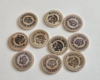  Group of 10 Different Vintage Wooden Nickels