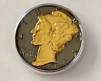1942 Silver Mercury Silver Dime with Black Ruthenium and Gold Plating in ICG Authentication Slab