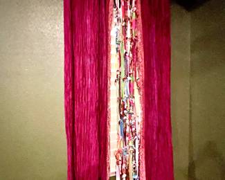 4 deep fuchsia panels with 2 sets of hand tied fabrics.