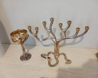 Mid-century modern Jewish menorah and kiddish cup
