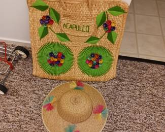 Vintage Acapulco beach bag and hat perfect Halloween costume