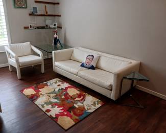 Mid-century low profile White sofa and chair