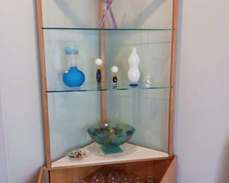 Large mid-century modern corner cabinet lighted