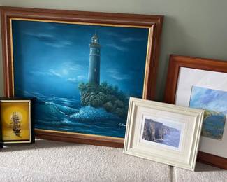 Nautical Ocean Framed Art Pieces 3 Framed Original Paintings, 2 Framed Prints
