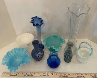 Fenton Glassware, Cobalt Blue Glass Ruffle Vase, Hobnail Glass Candy Dish, More