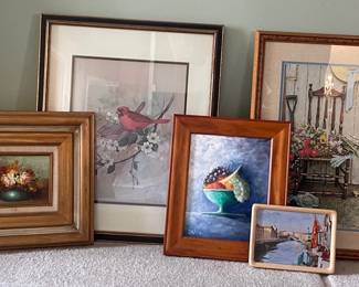 2 Original Framed Oil Paintings, 3 Framed Art Prints
