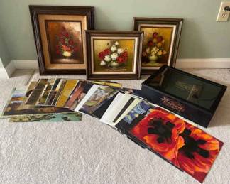 Three Original Floral Oil Paintings, Collection of Masterpieces Famous Paintings Prints 36 Count