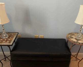 Stone metal Tables, Two Lamps, Storage Chest