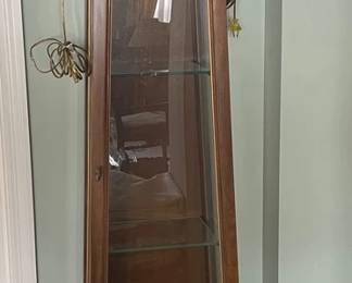 Wood Glass LightUp Curio Cabinet  Two Crystal Table Lamps