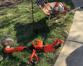 Garden Tools, Wheelbarrow, Black And Decker Seeder and Trimmer