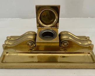 Antique Bradley Hubbard MFG Co Art Deco Brass Inkwell  Pen Holder