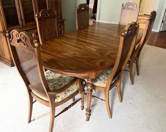 Wood Dining Table One Leaf Included  Six Chairs