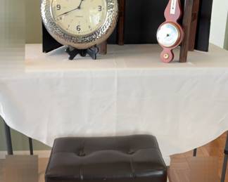 Vintage Table, Jewel Timer Clock, Stool, Barometer