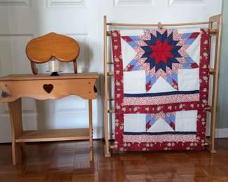 Country End Table, Quilt Rack, Wooden Heart Stool