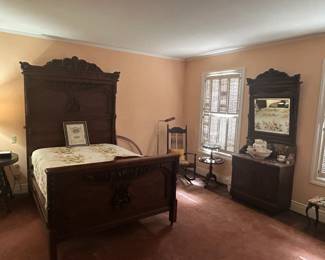 1800's Bedroom Suite (bed, wash stand, dresser & mirror)