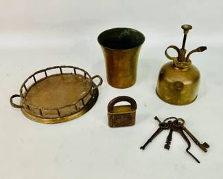 Brass Tray, Lock, Oil Can and More